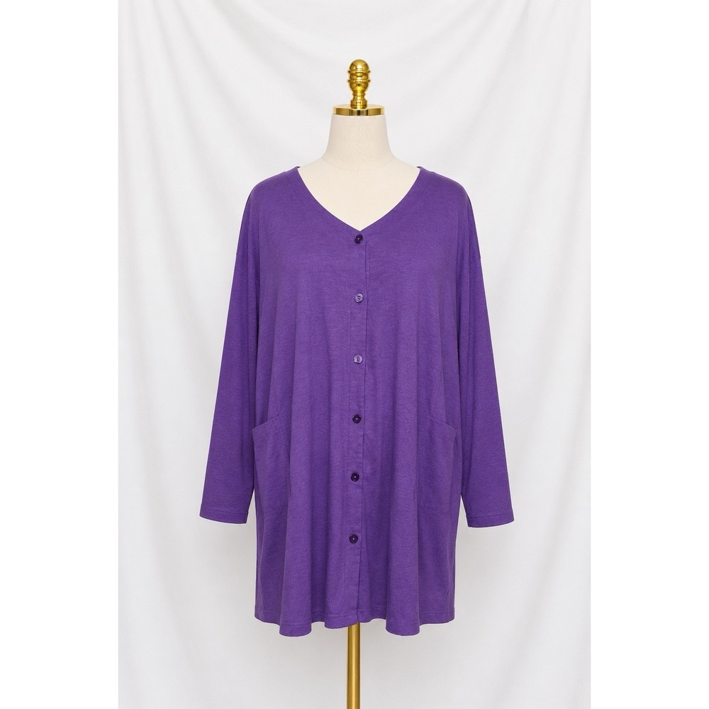 Carole Hochman Heavenly Purple Sleep Shirt Robe Cover Up Button Front Pockets L